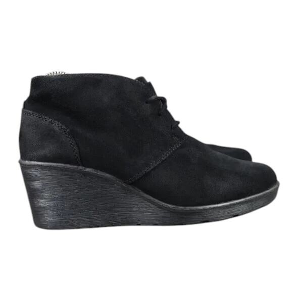 Clarks Shoes - Clarks Shoes Women 7.5 Bootie Wedge Fashion Comfort Leather Classic Chukka Black